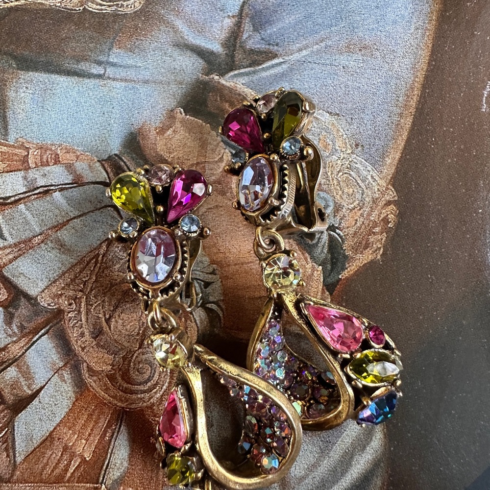 Vintage 1950s Signed Hollycraft Jewel Crystal Clip On Earrings - Picture 7 of 8